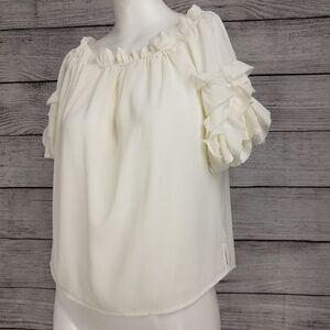 Vince Camuto Size XXS Ruffled Off The Shoulder Casual Blouse Top Off White